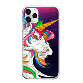 Чехол для iPhone 11 Pro Max матовый с принтом Angry Unicorn в Кировске, Силикон |  | cosmos | hair | rainbow | stars | unicorn | волосы | глаза | единорог | злой | зубы | космос | лошадь | радуга