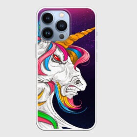 Чехол для iPhone 13 Pro с принтом Angry Unicorn в Кировске,  |  | Тематика изображения на принте: cosmos | hair | rainbow | stars | unicorn | волосы | глаза | единорог | злой | зубы | космос | лошадь | радуга