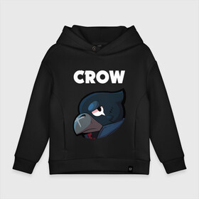 Детское худи Oversize хлопок с принтом BRAWL STARS CROW в Кировске, френч-терри — 70% хлопок, 30% полиэстер. Мягкий теплый начес внутри —100% хлопок | боковые карманы, эластичные манжеты и нижняя кромка, капюшон на магнитной кнопке | Тематика изображения на принте: android | brawl stars | colt | crow | games | leon | penny | poco. | shelly | spike | wanted | брав | бравл старс | звезды | игры | мобильные игры | старс