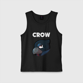 Детская майка хлопок с принтом BRAWL STARS CROW в Кировске,  |  | Тематика изображения на принте: android | brawl stars | colt | crow | games | leon | penny | poco. | shelly | spike | wanted | брав | бравл старс | звезды | игры | мобильные игры | старс