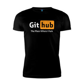 Мужская футболка премиум с принтом GitHub Fork Place в Кировске, 92% хлопок, 8% лайкра | приталенный силуэт, круглый вырез ворота, длина до линии бедра, короткий рукав | git hub | github | it | кодинг