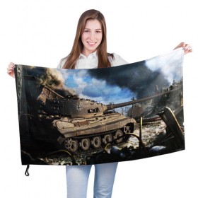 Флаг 3D с принтом ТАНК в Кировске, 100% полиэстер | плотность ткани — 95 г/м2, размер — 67 х 109 см. Принт наносится с одной стороны | game | tank | war | боевой танк | война | выстрел | дым | игра | искры | огонь | пламя | танк | танкист | техника
