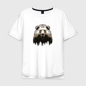 Мужская футболка хлопок Oversize с принтом Медведь в Кировске, 100% хлопок | свободный крой, круглый ворот, “спинка” длиннее передней части | елки | лес | медведь | природа | рисунок