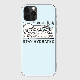 Чехол для iPhone 12 Pro с принтом STAY HYDRATED в Кировске, силикон | область печати: задняя сторона чехла, без боковых панелей | Тематика изображения на принте: death | japan | skeleton | sport | vegan | water | yoga | веган | вегетарианство | вода | йога | скелет | спорт | хэллоуин | череп | япония