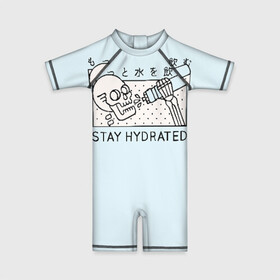 Детский купальный костюм 3D с принтом STAY HYDRATED в Кировске, Полиэстер 85%, Спандекс 15% | застежка на молнии на спине | death | japan | skeleton | sport | vegan | water | yoga | веган | вегетарианство | вода | йога | скелет | спорт | хэллоуин | череп | япония