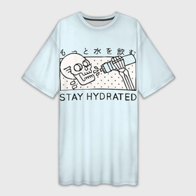 Платье-футболка 3D с принтом STAY HYDRATED в Кировске,  |  | Тематика изображения на принте: death | japan | skeleton | sport | vegan | water | yoga | веган | вегетарианство | вода | йога | скелет | спорт | хэллоуин | череп | япония