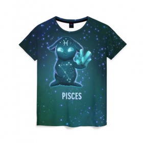 Женская футболка 3D с принтом Рыбы в Кировске, 100% полиэфир ( синтетическое хлопкоподобное полотно) | прямой крой, круглый вырез горловины, длина до линии бедер | вселенная | гороскоп | знаки зодиака | зодиак | космос | медитация | планеты