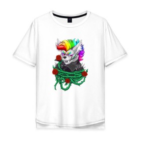 Мужская футболка хлопок Oversize с принтом Красочный Волчонок в Кировске, 100% хлопок | свободный крой, круглый ворот, “спинка” длиннее передней части | волк | краски | красочный волчонок | радуга | рисунок | розы | тернии | цветы