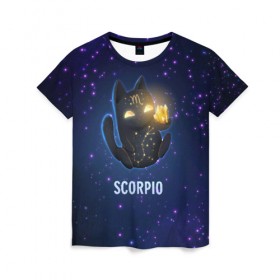 Женская футболка 3D с принтом Скорпион в Кировске, 100% полиэфир ( синтетическое хлопкоподобное полотно) | прямой крой, круглый вырез горловины, длина до линии бедер | вселенная | гороскоп | знаки зодиака | зодиак | космос | медитация | планеты