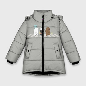 Зимняя куртка для девочек 3D с принтом Медведи на прогулке в Кировске, ткань верха — 100% полиэстер; подклад — 100% полиэстер, утеплитель — 100% полиэстер. | длина ниже бедра, удлиненная спинка, воротник стойка и отстегивающийся капюшон. Есть боковые карманы с листочкой на кнопках, утяжки по низу изделия и внутренний карман на молнии. 

Предусмотрены светоотражающий принт на спинке, радужный светоотражающий элемент на пуллере молнии и на резинке для утяжки. | we bare bears | белый | вся правда о медведях | гриз | гризз | гризли | медведь | мы обычные медведи | пан пан | панда | три обычных медведя