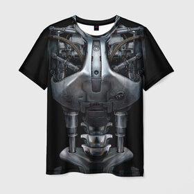 Мужская футболка 3D с принтом Терминатор т-800 в Кировске, 100% полиэфир | прямой крой, круглый вырез горловины, длина до линии бедер | броня | железный | костюм | машина | механизм | робот | скелет | скилет | сталь | стальной | т800 | терминатор