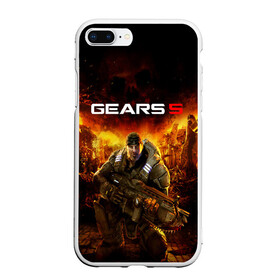 Чехол для iPhone 7Plus/8 Plus матовый с принтом GEARS 5 в Кировске, Силикон | Область печати: задняя сторона чехла, без боковых панелей | Тематика изображения на принте: alien | combat | fight | game | gears 5 | gears of war | gun | human | man | monsters | powerful | saw | strong | war | weapon | игры