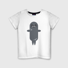 Детская футболка хлопок с принтом Миленький тюлень в Кировске, 100% хлопок | круглый вырез горловины, полуприлегающий силуэт, длина до линии бедер | животные | карикатура | милота | тюлень | тюленьчик