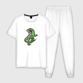 Мужская пижама хлопок с принтом Динозавр в Кировске, 100% хлопок | брюки и футболка прямого кроя, без карманов, на брюках мягкая резинка на поясе и по низу штанин
 | Тематика изображения на принте: 