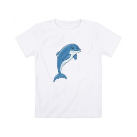 Детская футболка хлопок с принтом Дельфин в Кировске, 100% хлопок | круглый вырез горловины, полуприлегающий силуэт, длина до линии бедер | дельфин | милота | рисунок