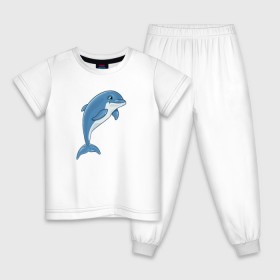 Детская пижама хлопок с принтом Дельфин в Кировске, 100% хлопок |  брюки и футболка прямого кроя, без карманов, на брюках мягкая резинка на поясе и по низу штанин
 | дельфин | милота | рисунок