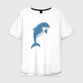 Мужская футболка хлопок Oversize с принтом Дельфин в Кировске, 100% хлопок | свободный крой, круглый ворот, “спинка” длиннее передней части | дельфин | милота | рисунок