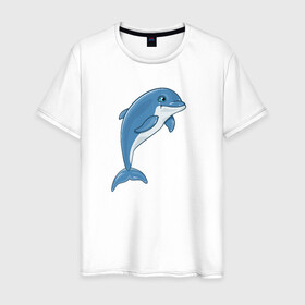 Мужская футболка хлопок с принтом Дельфин в Кировске, 100% хлопок | прямой крой, круглый вырез горловины, длина до линии бедер, слегка спущенное плечо. | дельфин | милота | рисунок