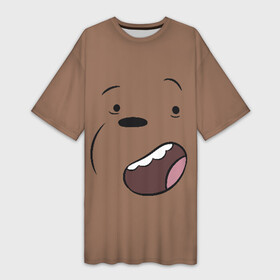 Платье-футболка 3D с принтом Радостный Гризз в Кировске,  |  | we bare bears | белый | вся правда о медведях | гриз | гризз | гризли | медведь | мы обычные медведи | пан пан | панда | три обычных медведя