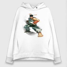 Женское худи Oversize хлопок с принтом Street Fighter Ryu в Кировске, френч-терри — 70% хлопок, 30% полиэстер. Мягкий теплый начес внутри —100% хлопок | боковые карманы, эластичные манжеты и нижняя кромка, капюшон на магнитной кнопке | street fighter ryu