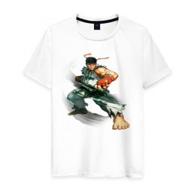 Мужская футболка хлопок с принтом Street Fighter Ryu в Кировске, 100% хлопок | прямой крой, круглый вырез горловины, длина до линии бедер, слегка спущенное плечо. | Тематика изображения на принте: street fighter ryu