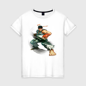 Женская футболка хлопок с принтом Street Fighter Ryu в Кировске, 100% хлопок | прямой крой, круглый вырез горловины, длина до линии бедер, слегка спущенное плечо | street fighter ryu
