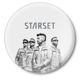 Значок с принтом Starset Band в Кировске,  металл | круглая форма, металлическая застежка в виде булавки | logo | rock | starset | лого | рок | старсет