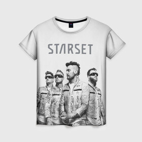 Женская футболка 3D с принтом Starset Band в Кировске, 100% полиэфир ( синтетическое хлопкоподобное полотно) | прямой крой, круглый вырез горловины, длина до линии бедер | logo | rock | starset | лого | рок | старсет