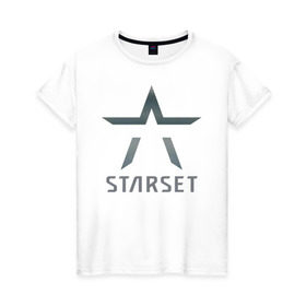 Женская футболка хлопок с принтом Starset в Кировске, 100% хлопок | прямой крой, круглый вырез горловины, длина до линии бедер, слегка спущенное плечо | logo | rock | starset | лого | рок | старсет