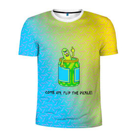 Мужская футболка 3D спортивная с принтом Pickle Rick в Кировске, 100% полиэстер с улучшенными характеристиками | приталенный силуэт, круглая горловина, широкие плечи, сужается к линии бедра | pickle | rick and morty | vdkovmar | банка | огурец | палец | прикол | рик и морти