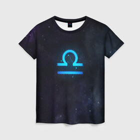 Женская футболка 3D с принтом Весы в Кировске, 100% полиэфир ( синтетическое хлопкоподобное полотно) | прямой крой, круглый вырез горловины, длина до линии бедер | вселенная | гороскоп | знаки зодиака | зодиак | космос | медитация | планеты