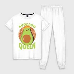 Женская пижама хлопок с принтом Авокадо Королева в Кировске, 100% хлопок | брюки и футболка прямого кроя, без карманов, на брюках мягкая резинка на поясе и по низу штанин | avocado | queen | авокадо | королева | королевы | надписи | надпись