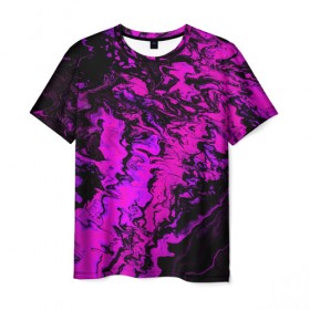 Мужская футболка 3D с принтом Пурпурные краски в Кировске, 100% полиэфир | прямой крой, круглый вырез горловины, длина до линии бедер | abstract | acrylic | art | color | liquid | modern | paint | painting | splash | абстракция | акрил | арт | брызги | жидкость | искусство | краска | рисунок | современный