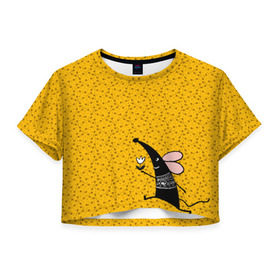 Женская футболка Cropp-top с принтом Крыса в Кировске, 100% полиэстер | круглая горловина, длина футболки до линии талии, рукава с отворотами | 