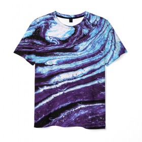 Мужская футболка 3D с принтом Фиолетовые краски металлик в Кировске, 100% полиэфир | прямой крой, круглый вырез горловины, длина до линии бедер | 
