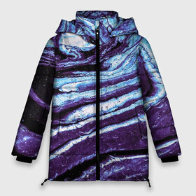 Женская зимняя куртка 3D с принтом Фиолетовые краски металлик в Кировске, верх — 100% полиэстер; подкладка — 100% полиэстер; утеплитель — 100% полиэстер | длина ниже бедра, силуэт Оверсайз. Есть воротник-стойка, отстегивающийся капюшон и ветрозащитная планка. 

Боковые карманы с листочкой на кнопках и внутренний карман на молнии | 