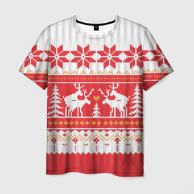 Мужская футболка 3D с принтом Скандинавские олени в Кировске, 100% полиэфир | прямой крой, круглый вырез горловины, длина до линии бедер | 