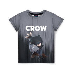 Детская футболка 3D с принтом BRAWL STARS CROW в Кировске, 100% гипоаллергенный полиэфир | прямой крой, круглый вырез горловины, длина до линии бедер, чуть спущенное плечо, ткань немного тянется | Тематика изображения на принте: android | brawl stars | colt | crow | games | leon | penny | poco. | shelly | spike | wanted | брав | бравл старс | звезды | игры | мобильные игры | старс