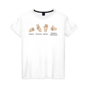 Женская футболка хлопок с принтом Правило буравчика в Кировске, 100% хлопок | прямой крой, круглый вырез горловины, длина до линии бедер, слегка спущенное плечо | буравчик | винт | камень | ножницы | правило | правый базис | рука | физика