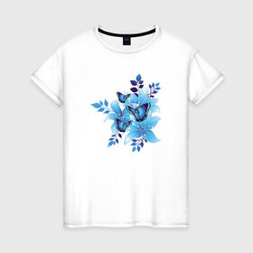 Женская футболка хлопок с принтом Цветы И Бабочки в Кировске, 100% хлопок | прямой крой, круглый вырез горловины, длина до линии бедер, слегка спущенное плечо | бабочки | красота | милота | рисунок | цветы | цветы и бабочки