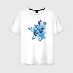 Женская футболка хлопок Oversize с принтом Цветы И Бабочки в Кировске, 100% хлопок | свободный крой, круглый ворот, спущенный рукав, длина до линии бедер
 | бабочки | красота | милота | рисунок | цветы | цветы и бабочки