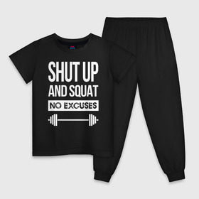 Детская пижама хлопок с принтом Shut Up and squat в Кировске, 100% хлопок |  брюки и футболка прямого кроя, без карманов, на брюках мягкая резинка на поясе и по низу штанин
 | no excuses | powerliting | shut up | squat