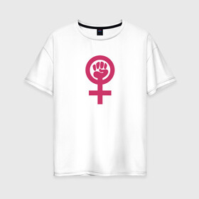 Женская футболка хлопок Oversize с принтом Womanpower в Кировске, 100% хлопок | свободный крой, круглый ворот, спущенный рукав, длина до линии бедер
 | logo | woman | womanpower | женские | женский | женское | знак | знаки | значёк | феминизм | феминистка