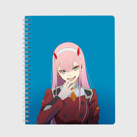 Тетрадь с принтом Darling In The Franxx в Кировске, 100% бумага | 48 листов, плотность листов — 60 г/м2, плотность картонной обложки — 250 г/м2. Листы скреплены сбоку удобной пружинной спиралью. Уголки страниц и обложки скругленные. Цвет линий — светло-серый
 | 02 | anime | darling in the franxx | hiro | manga | zero two | аниме | ахегао | любимый во франксе | манга | милый во франксе | ноль два | хиро