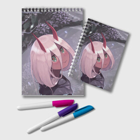 Блокнот с принтом Darling In The Franxx в Кировске, 100% бумага | 48 листов, плотность листов — 60 г/м2, плотность картонной обложки — 250 г/м2. Листы скреплены удобной пружинной спиралью. Цвет линий — светло-серый
 | Тематика изображения на принте: 02 | anime | darling in the franxx | hiro | manga | zero two | аниме | ахегао | любимый во франксе | манга | милый во франксе | ноль два | хиро