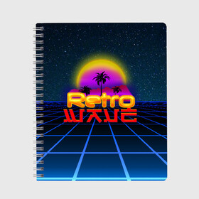 Тетрадь с принтом retrowave в Кировске, 100% бумага | 48 листов, плотность листов — 60 г/м2, плотность картонной обложки — 250 г/м2. Листы скреплены сбоку удобной пружинной спиралью. Уголки страниц и обложки скругленные. Цвет линий — светло-серый
 | hotlinemimai | outrun | retro | retrowave | synth | synthwave | wave