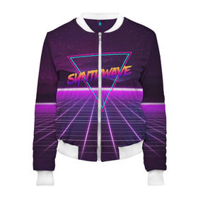 Женский бомбер 3D с принтом SYNTHWAVE / RETROWAVE в Кировске, 100% полиэстер | застегивается на молнию, по бокам два кармана без застежек, мягкие манжеты, по низу бомбера и на воротнике — эластичная резинка | hotline miami | neon | outrun | outrun electro | retrowave | synth | synthwave | неон | хотлайн майами