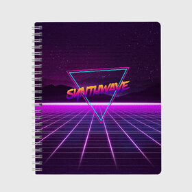 Тетрадь с принтом SYNTHWAVE RETROWAVE в Кировске, 100% бумага | 48 листов, плотность листов — 60 г/м2, плотность картонной обложки — 250 г/м2. Листы скреплены сбоку удобной пружинной спиралью. Уголки страниц и обложки скругленные. Цвет линий — светло-серый
 | hotline miami | neon | outrun | outrun electro | retrowave | synth | synthwave | неон | хотлайн майами