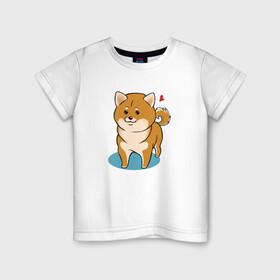 Детская футболка хлопок с принтом Шиба-ину в Кировске, 100% хлопок | круглый вырез горловины, полуприлегающий силуэт, длина до линии бедер | милашка | пёсик | пушистик | собака | шиба ину | щенок