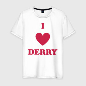 Мужская футболка хлопок с принтом I Love Derry в Кировске, 100% хлопок | прямой крой, круглый вырез горловины, длина до линии бедер, слегка спущенное плечо. | clown | derry | it | lover | pennywise | stephen king | дерри | клоун | оно | пеннивайз | стивен кинг